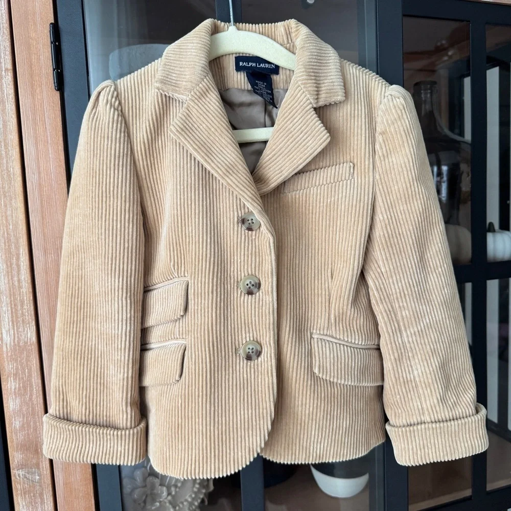 Ralph Lauren toddler corduroy blazer jacket formal boy khaki beige button down
